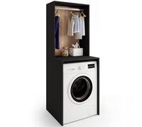 IDMarket - Meuble Dessus Machine à Laver avec penderie Wallis Noir et Bois façon hêtre