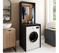 IDMARKET Meuble dessus machine à laver avec penderie WALLIS noir et bois façon hêtre