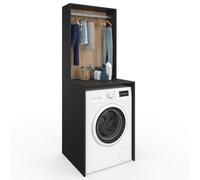 IDMarket - Meuble Dessus Machine à Laver avec penderie Wallis Noir et Bois façon hêtre