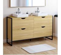 IDMARKET Meuble double vasque salle de bain DETROIT 4 tiroirs design industriel