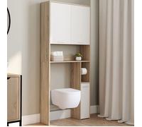 IDMARKET Meuble étagère dessus WC WALLIS bois façon hêtre et blanc