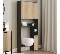 IDMARKET Meuble étagère dessus WC WALLIS noir et bois façon hêtre
