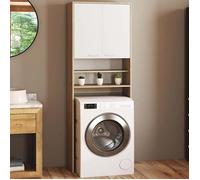IDMARKET Meuble étagères de rangement dessus machine à laver et WC WALLIS blanc et hêtre