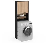 IDMarket - Meuble étagères de rangement dessus machine à laver et WC WALLIS noir et bois façon hêtre