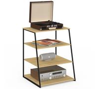 IDMarket - Meuble HiFi 60 cm Detroit 4 étagères Bois et métal Noir | Meuble audio/vidéo, support pour platine, enceintes et vinyles, étagère 4 niveaux, design industriel