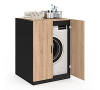IDMarket - Meuble pour Machine à Laver avec Portes Wallis Noir, façon hêtre