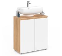 IDMarket - Meuble sous lavabo Blanc et Bois 60 cm | Avec étagère ajustable