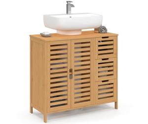IDMarket - Meuble sous lavabo Salle de Bain Bambou BEA avec Placard et 3 tiroirs