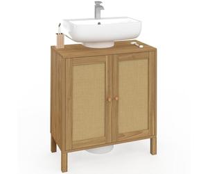 IDMarket - Meuble sous lavabo Salle de Bain HANAE Effet Naturel cannage
