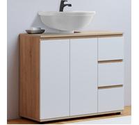 IDMARKET Meuble sous lavabo salle de bain TOMI avec placard et 3 tiroirs façon hêtre et blanc