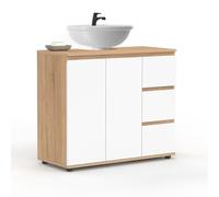 IDMarket - Meuble sous lavabo Salle de Bain TOMI façon hêtre et Blanc