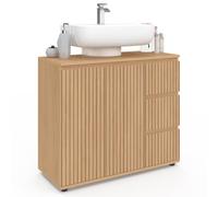 IDMarket - Meuble sous lavabo Salle de Bain Victor | Avec placard et 3 tiroirs effet lattes