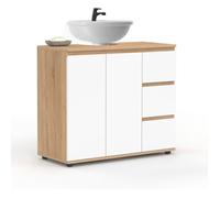 IDMarket Meuble sous lavabo TOMI 70x30x60 cm 2 portes et 3 tiroirs Blanc et Hêtre