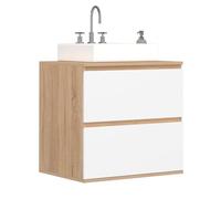 IDMarket - Meuble sous Vasque Suspendu Salle de Bain TOMI 2 tiroirs façon hêtre et Blanc