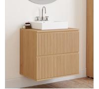 IDMarket - Meuble sous Vasque Suspendu Salle de Bain Victor 2 tiroirs Effet Lattes