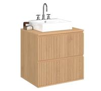 IDMarket - Meuble sous Vasque Suspendu Salle de Bain Victor Effet Lattes | Avec 2 tiroirs