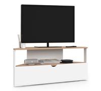 IDMarket - Meuble TV 100 cm d'angle ELI Bois façon hêtre et Blanc