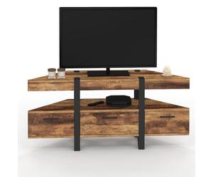 IDMarket - Meuble TV 110 cm d'angle Austria Bois Pied épingle avec tiroirs