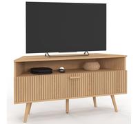 IDMarket Meuble TV d'angle Juliette 110 cm 1 porte effet lattes coloris chêne