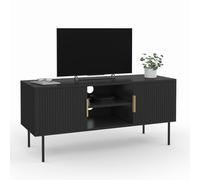 IDMarket - Meuble TV 110 cm Marcel 2 Portes Lattes tasseau Bois Noir