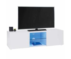 IDMarket - Meuble TV 113 cm ELI Blanc étagère en Verre avec LED