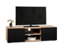 IDMarket - Meuble TV 113 cm ELI Bois façon hêtre Portes Noires