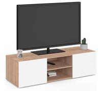 IDMarket - Meuble TV 113 cm ELI façon hêtre Portes Blanches | 2 portes avec niches