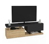 IDMarket - Meuble TV 140 cm ANGULO 2 Portes Effet Bois et Noir