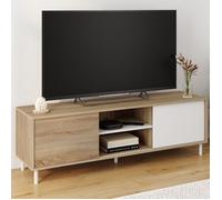 IDMarket - Meuble TV 140 cm Easy Montage sans Outils 2 Portes coulissantes réversibles Effet Bois et Blanc