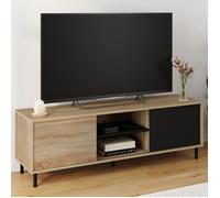 IDMarket - Meuble TV 140 cm Easy Montage sans Outils 2 Portes coulissantes réversibles Effet Bois et Noir
