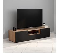Meuble TV 140 cm ELI bois façon hêtre portes noires