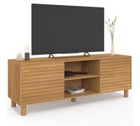 IDMarket Meuble TV JULIE 140 cm – 2 portes, lattes tasseau bois, coloris chêne