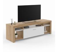 IDMarket - Meuble TV 140 cm Malo Bois et Placard Blanc