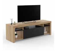 Meuble Tv 140 Cm Malo Bois Et Placard Noir Multicolore
