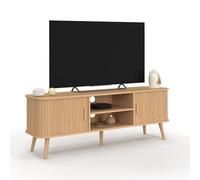 IDMarket - Meuble TV 140 cm Romie 2 Portes coulissantes Lattes tasseau Bois Coloris chêne