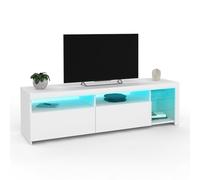 IDMarket - Meuble TV 140 cm SOLVEIG placards et étagères en Verre avec LED Blanc laqué