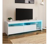 IDMARKET Meuble TV 140 cm SOLVEIG placards et étagères en verre avec LED blanc laqué