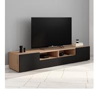 IDMarket - Meuble TV 180 cm ELI Bois façon hêtre Portes Noires