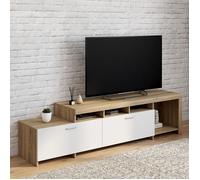 IDMarket Meuble TV MALO 180 cm bois et placards blancs