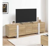 IDMARKET Meuble TV 180 cm PHOENIX 4 portes + 2 tiroirs bois et blanc