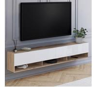 IDMarket - Meuble TV 180 cm Suspendu Elio 2 Portes avec étagère Bois et Blanc
