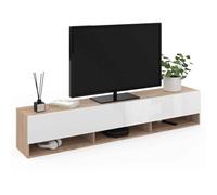 IDMarket - Meuble TV 180 cm Suspendu Elio 2 Portes avec étagère Bois et Blanc