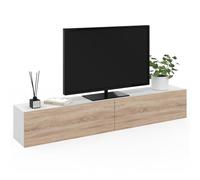 IDMarket - Meuble TV 180 cm Suspendu Elio 2 Portes Blanc et Bois