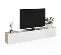 Meuble Tv 180 Cm Suspendu Elio 2 Portes Bois Et Blanc Multicolore