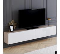 IDMARKET Meuble TV 180 cm suspendu ELIO 2 portes bois et blanc