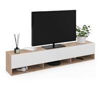 IDMarket Meuble TV Elio 180 cm suspendu 2 portes avec étagère bois et blanc