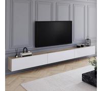 Meuble TV 300 cm suspendu ELIO 3 portes bois et blanc