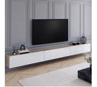 IDMARKET Meuble TV 300 cm suspendu ELIO 3 portes bois et blanc
