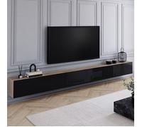 IDMARKET Meuble TV 300 cm suspendu ELIO 3 portes bois et noir