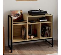 IDMARKET Meuble vinyle, buffet de rangement 100cm DETROIT bois et noir design industriel
